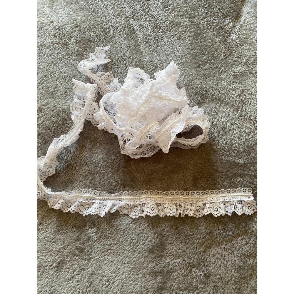 Vintage Beaded Ruffle Lace DIY Sew Junk Journaling 3 Yards 108" White Elegant